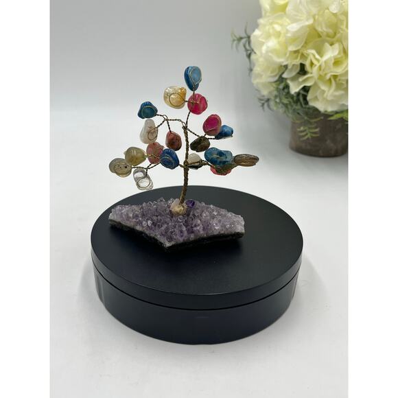 Handmade Multi-Color Gemstone Wire Tree on Amethyst Crystal Base 4.25” Decor - Picture 12 of 13